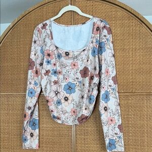 Floral Long Sleeve Top in Blue and Pink